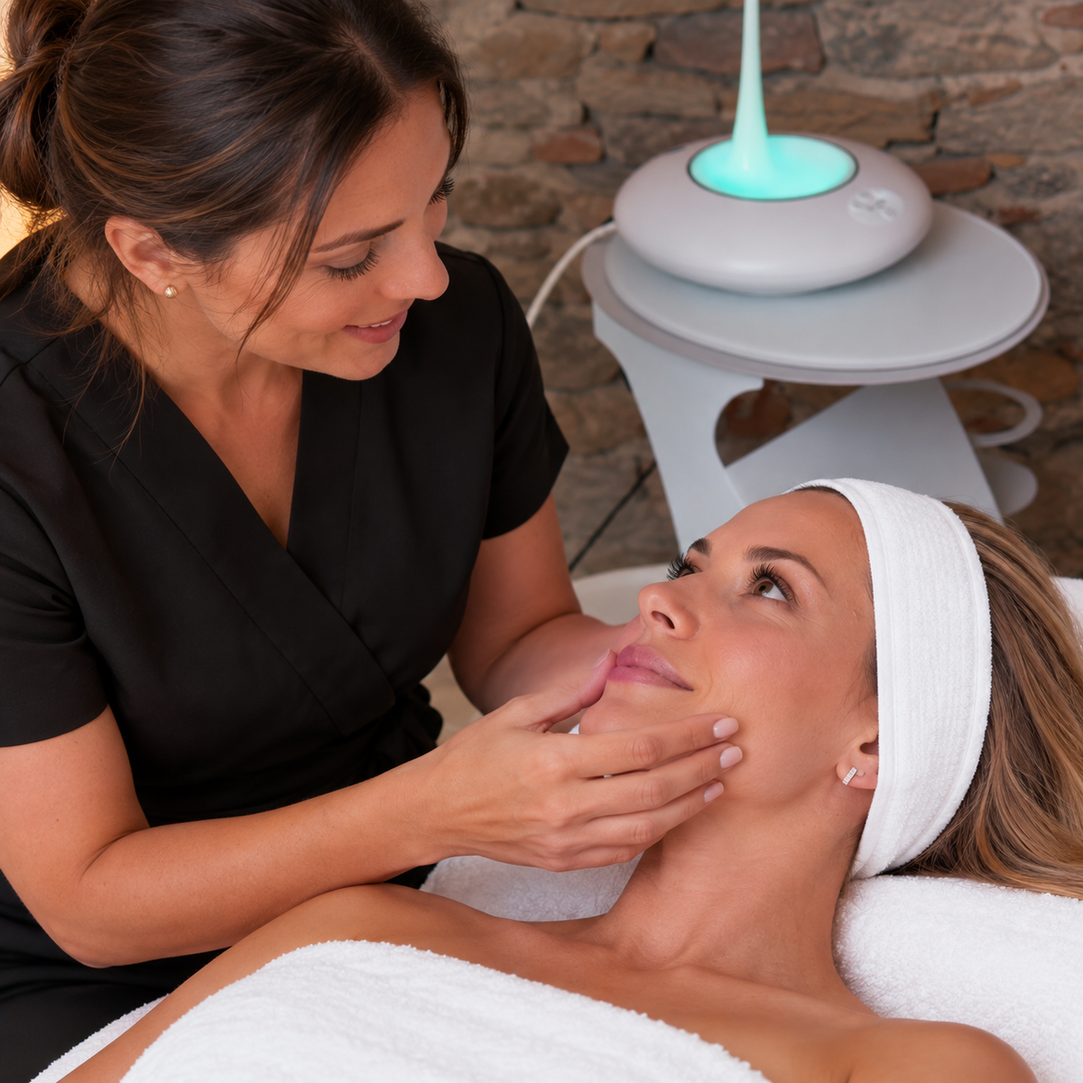 Illustration d’un bilan de peau avant un soin Fontaine Bloomea au Spa No Stress à Beauvais.