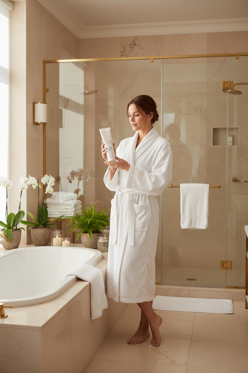 Femme salle de bain - rituel gommage Phytomer