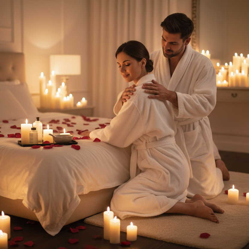 Couple profitant d'un massage romantique aux chandelles