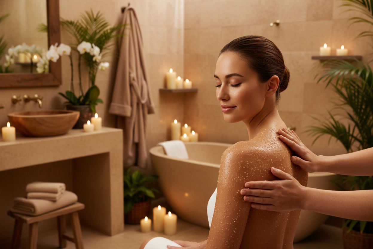 Femme profitant d'un gommage spa
