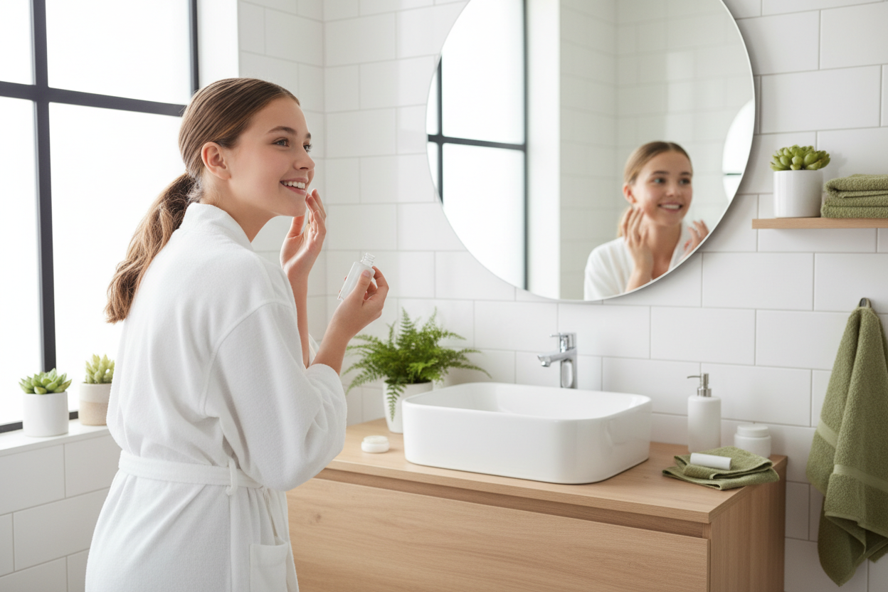 Adolescente heureuse avec une peau nette