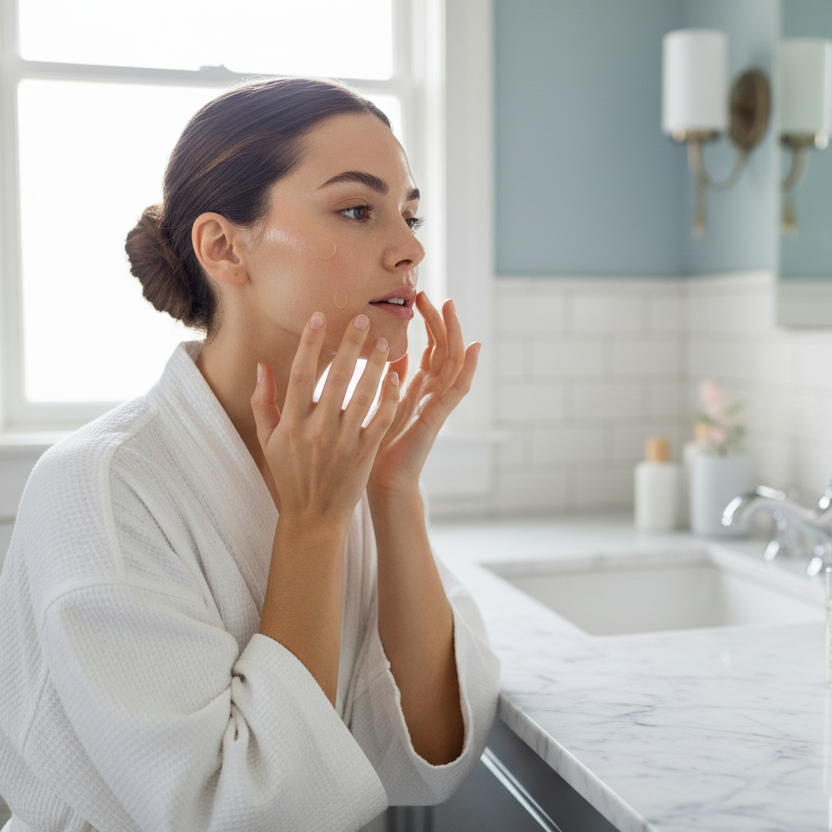 Femme avec peau hydratée et lumineuse