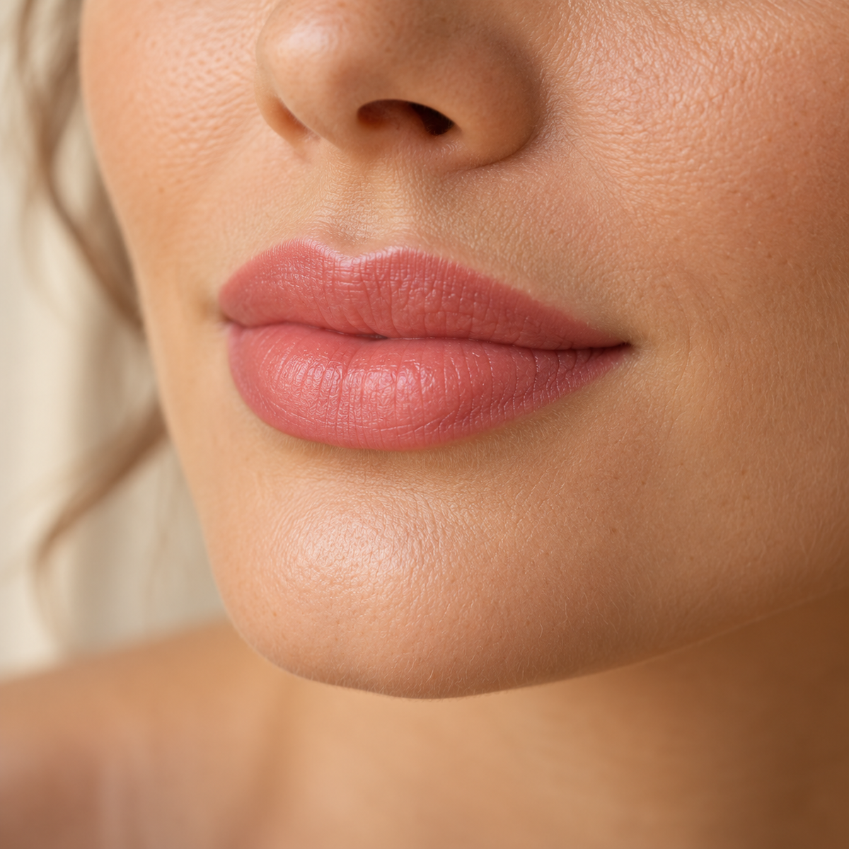 Illustration de lèvres rose nude au contour doux — maquillage permanent des lèvres à Beauvais.