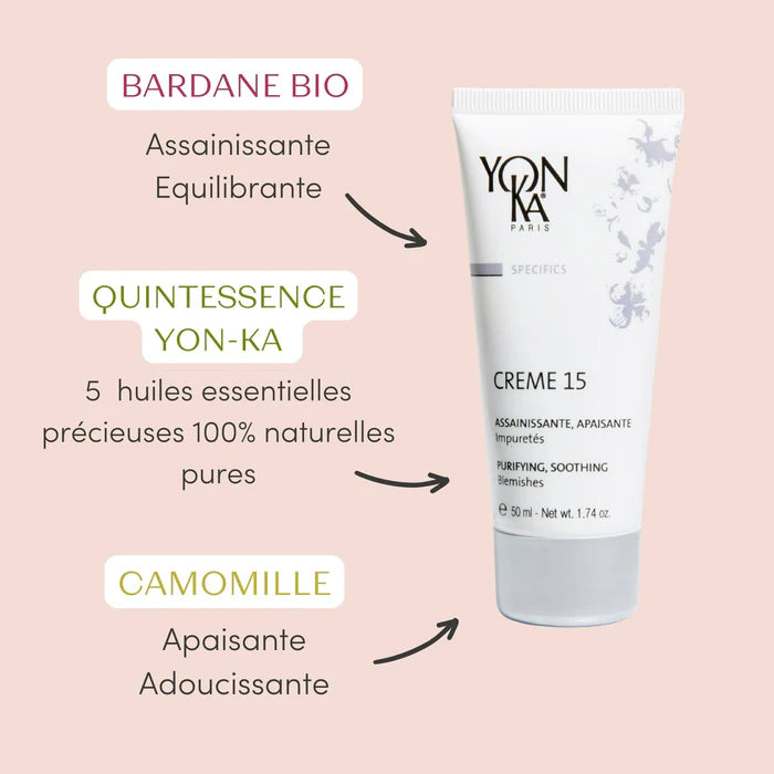 YONKA - Crème 15 50 ml - crème anti imperfections assainissante et apaisante