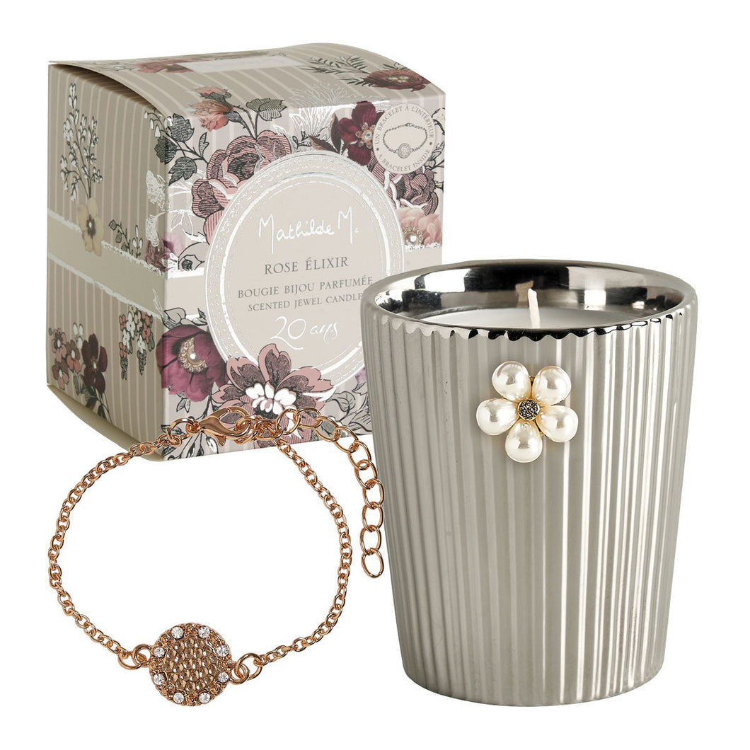 MATHILDE M - Bougie Bijoux Parfumée Célébrations Exquises 260 g - Parfum Rose Elixir