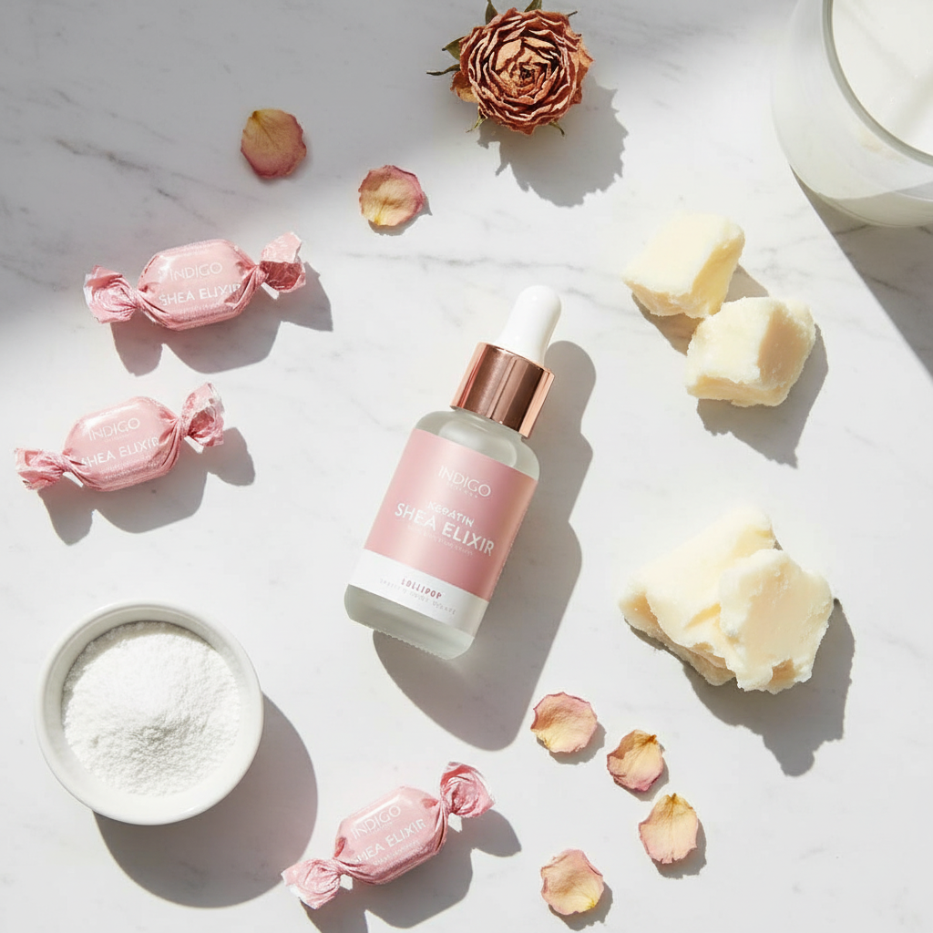 Flat lay Keratin Shea Elixir