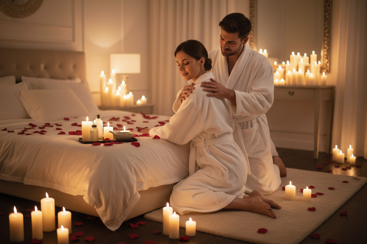 Couple profitant d'un massage romantique aux chandelles