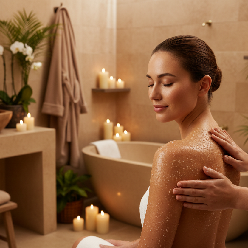 Femme profitant d'un gommage spa