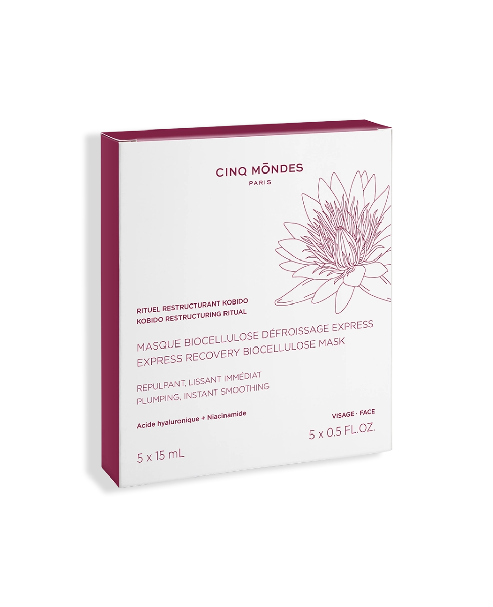 Masque Biocellulose Défroissage Express Cinq Mondes - Rituel Kobido Anti-Âge