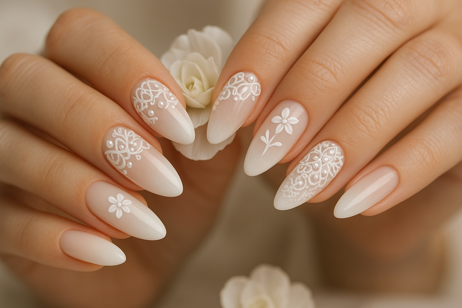 Nail art élégant pour mariée