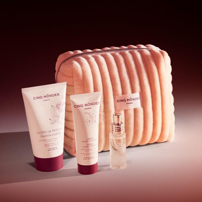 Trousse Corps - CINQ MONDES - Crème Mains d'Ange + Purée Papaye + Eau Egyptienne +trousse