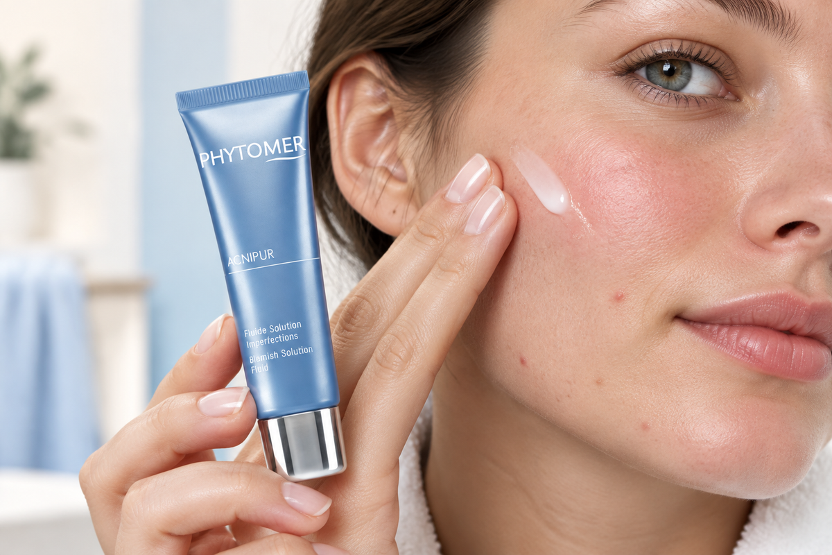 Visuel lifestyle Acnipur Fluide Phytomer, peau avec imperfections