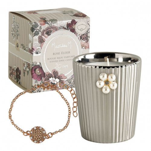 MATHILDE M - Bougie Bijoux Parfumée Célébrations Exquises 260 g - Parfum Rose Elixir